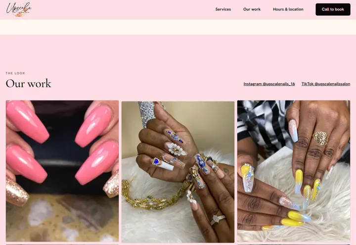 Upscale Nails & Hair Studio, gallery of their work: an example site made with PressUp